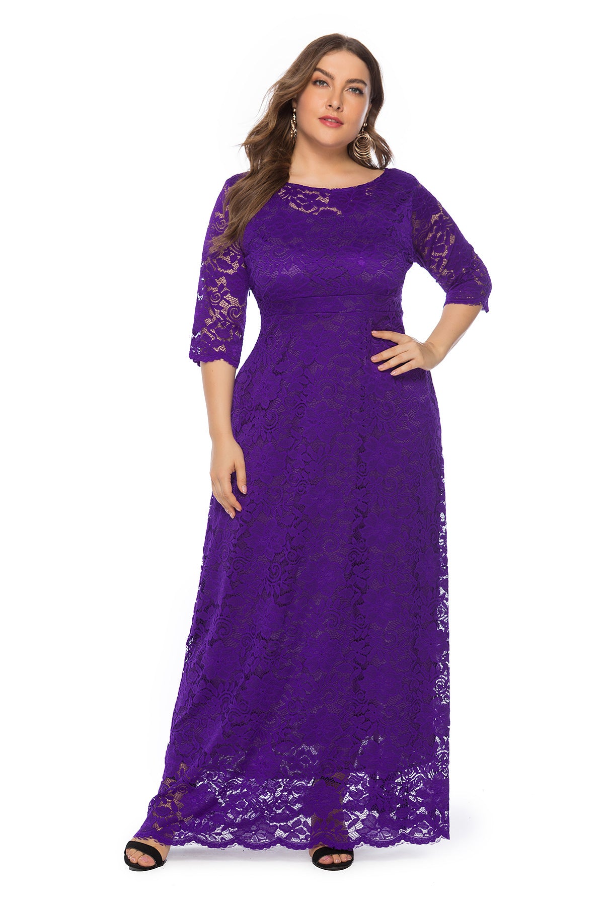 Plus Size Lace Evening Gown with Pockets