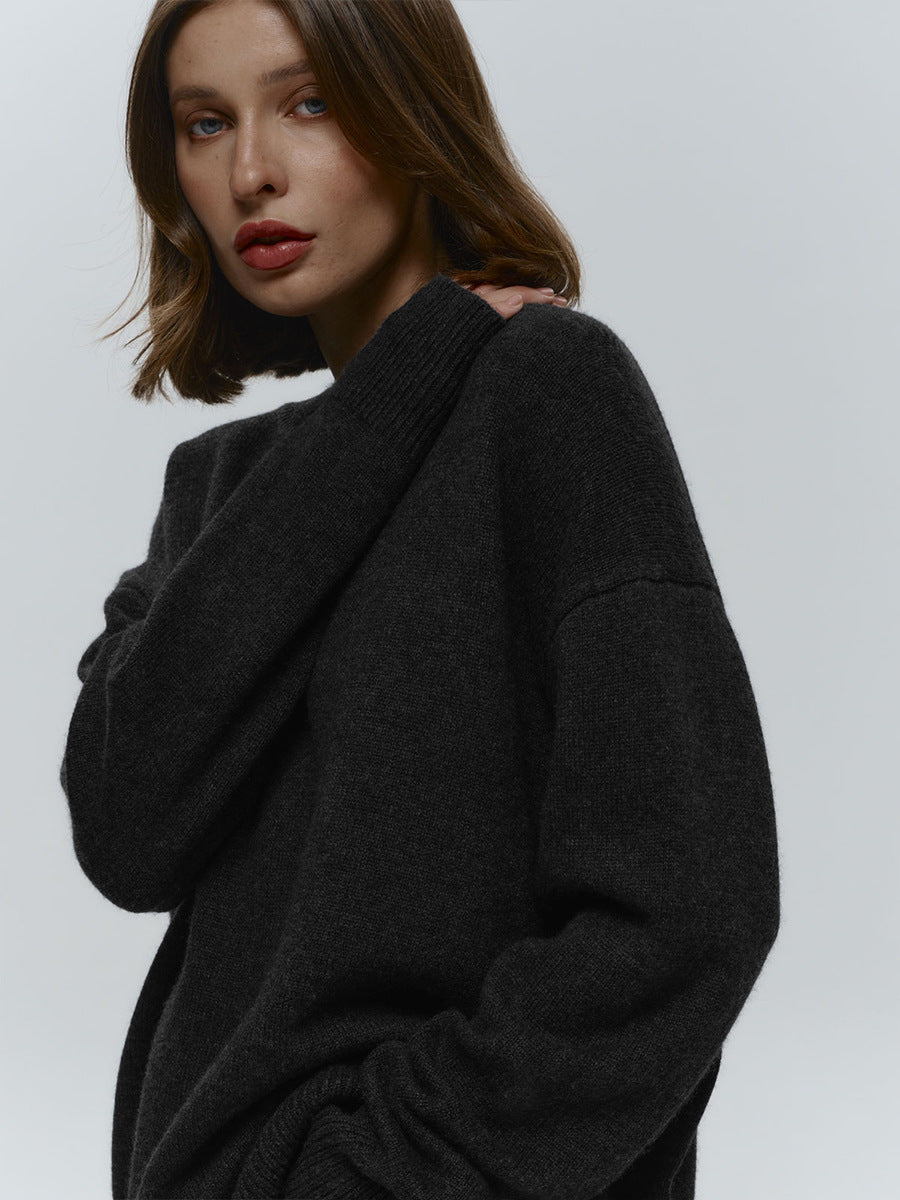 Classic Relaxed-Fit Dark Crewneck Sweater