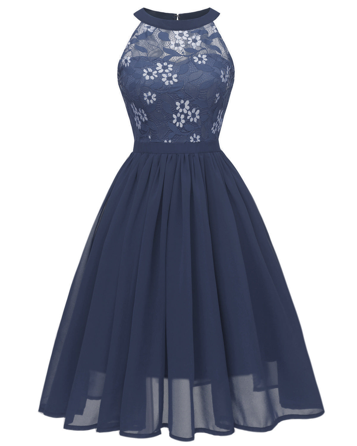 Sexy Summer Chiffon Lace Dresses-Dresses-Navy Blue-S-Free Shipping at meselling99