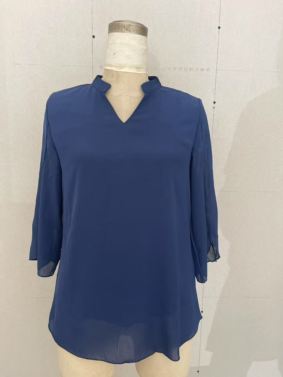 Women's Flowy V-Neck Chiffon Blouse with Petal Sleeves