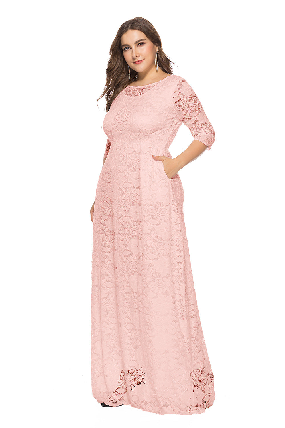 Plus Size Lace Evening Gown with Pockets