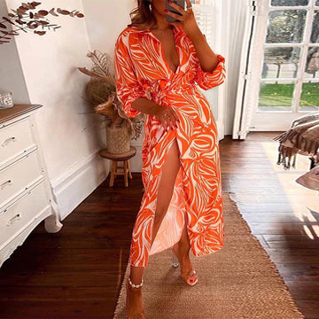 Fashion Floral Print Midi Length Dresses