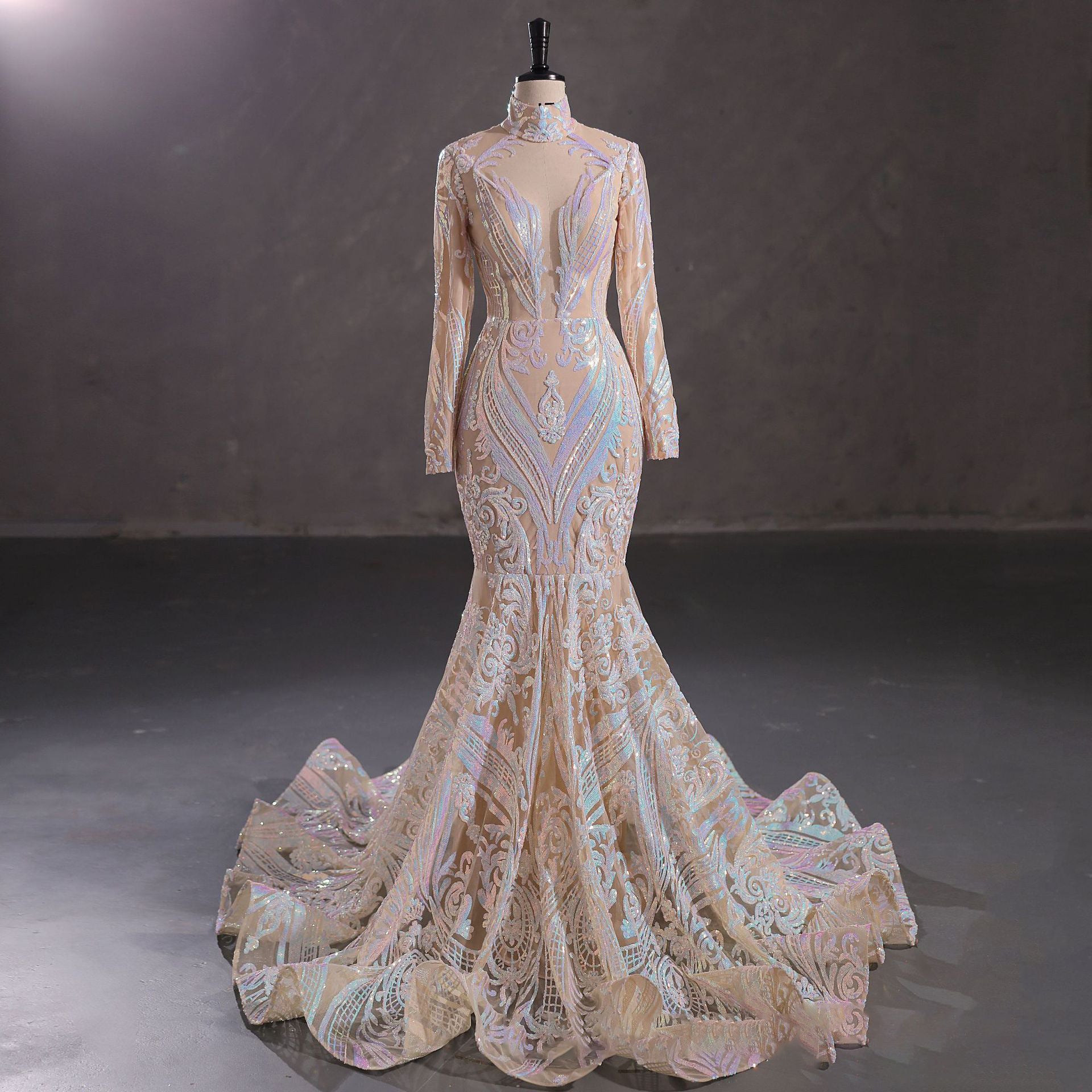 Luxury Long Sleeve High Waist Evening Dress/Wedding Dresses