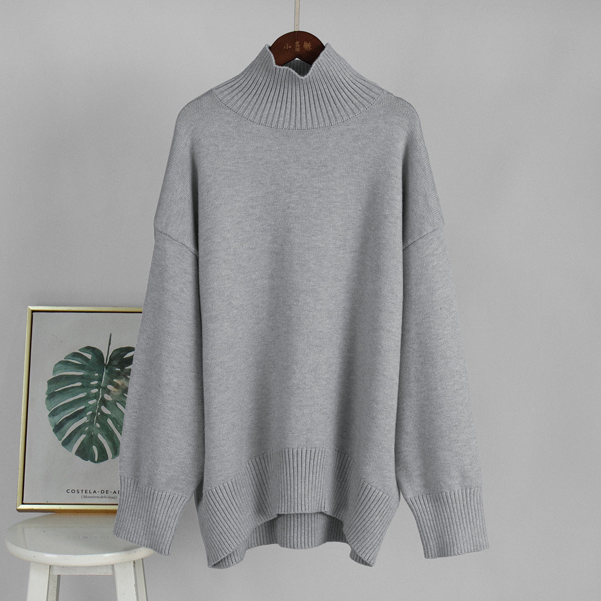 Women's Oversized Solid Color High Neck Sweater