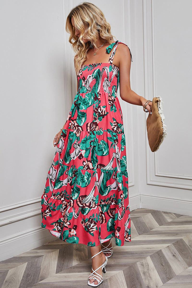 Women's Sexy Backless Print Vacation Style Strappy Dress