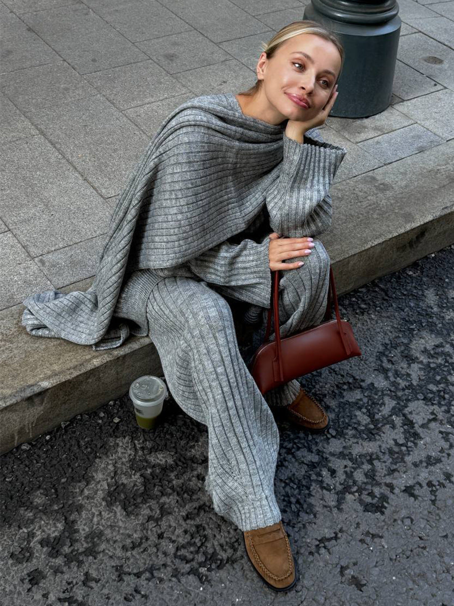 Women's V-Neck Ribbed Knit Sweater Set