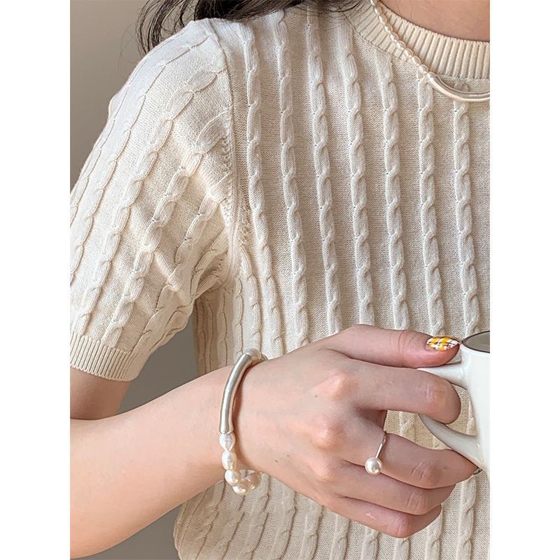 Baroque Pearl Silver Elastic Bracelet for Women