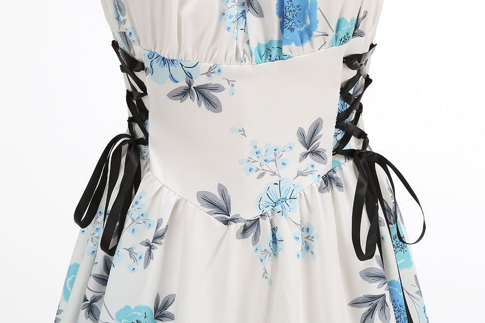 legant Floral Print O-Ring Strap Slimming Party Dress