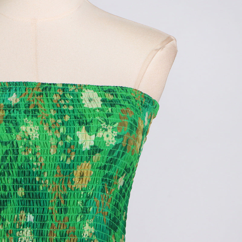 Designed Green Elegant Off-Shoulder Strapless Chiffon Maxi Dress