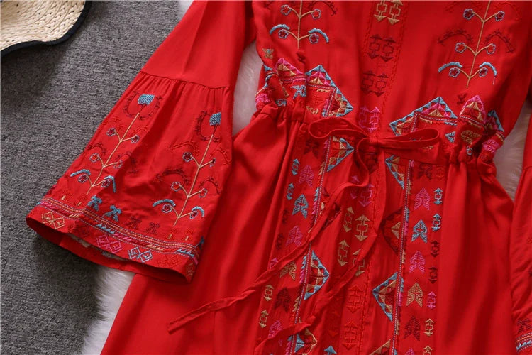 Bohemian Summer V Neck Long Vacation Dresses