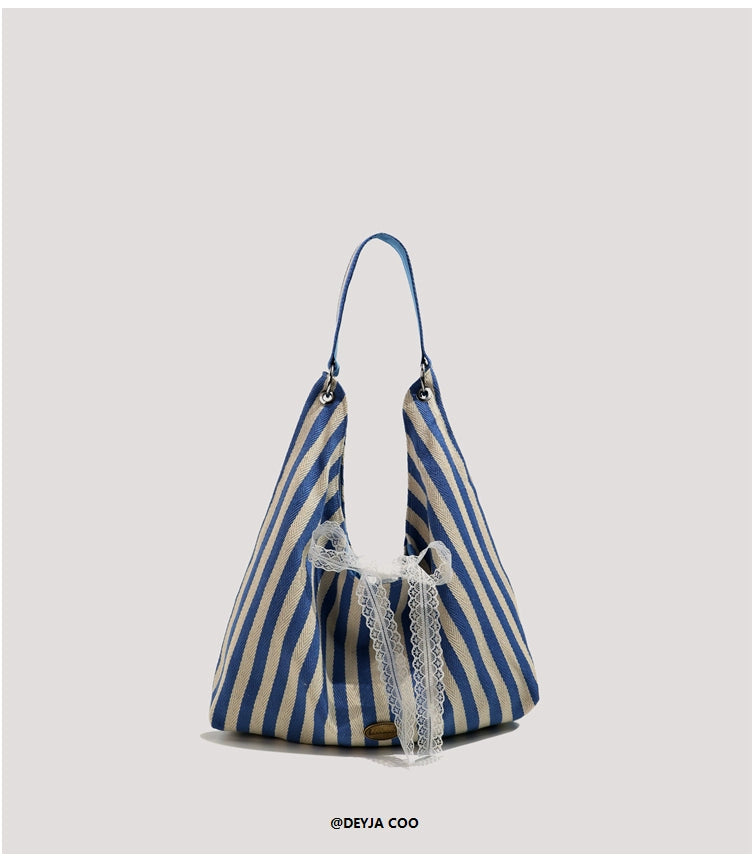 Double Sided Striped Canvas Tote Bag