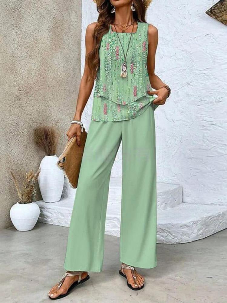 Women's Summer Sleeveless Layered Vest & Pants Set