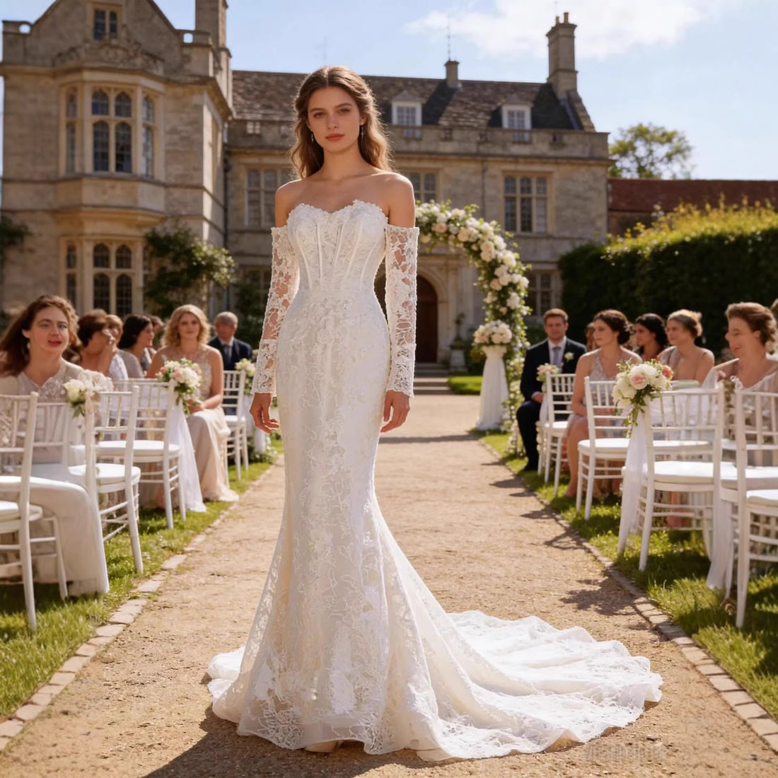 Retro Off-Shoulder Lace Mermaid Wedding Dress