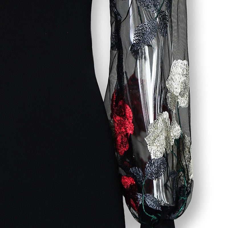 Black Sexy Lace Embroidery Bodycon Short Dresses-Sexy Dresses-Free Shipping at meselling99