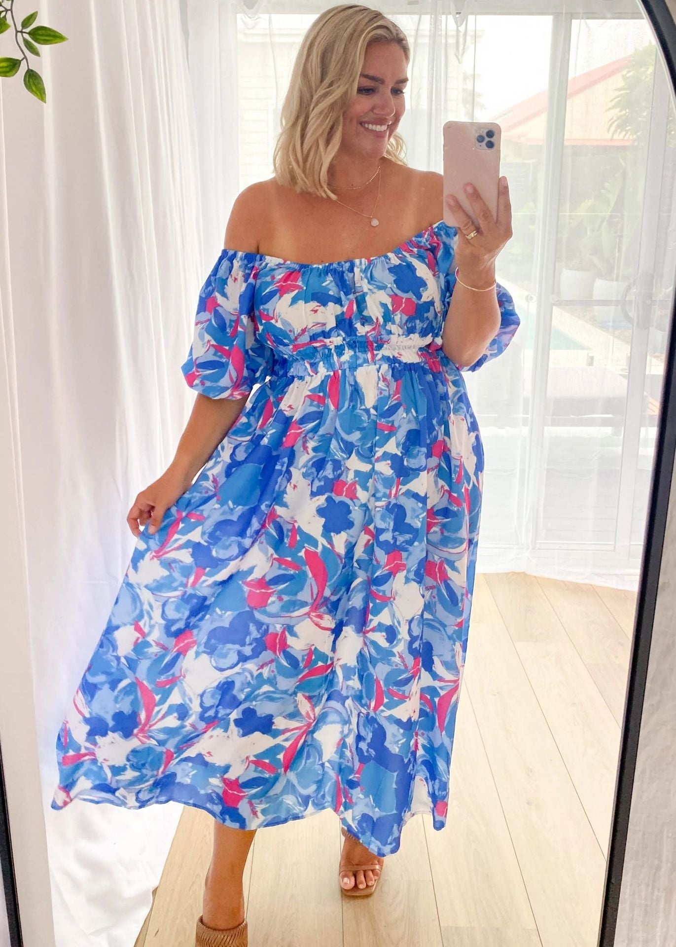 Casual Off The Shoulder Floral Print Long Dresses