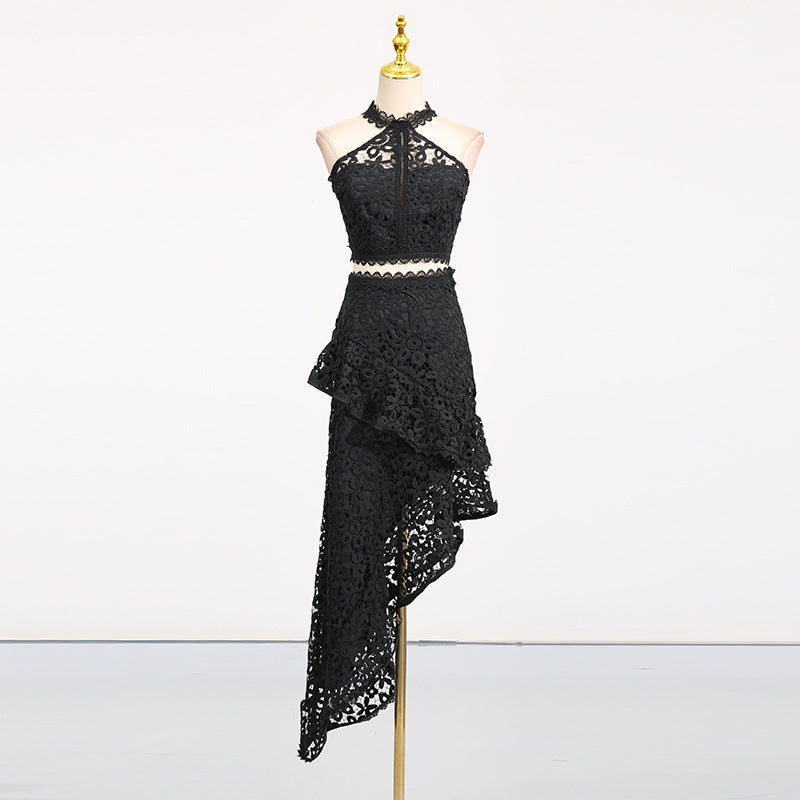 Women's Lace Sleeveless Top & Asymmetrical Skirt Set