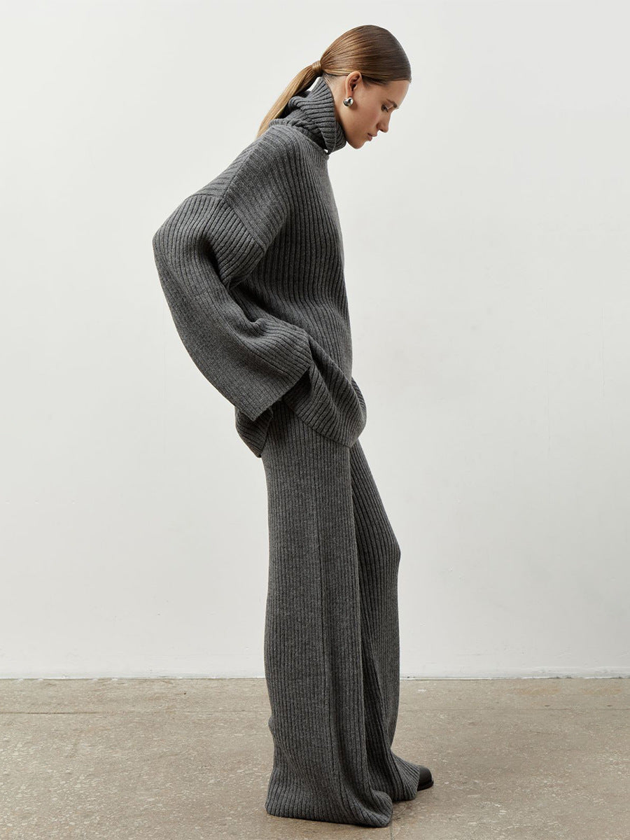 High-Neck Sweater with Wide-Leg Pants Set