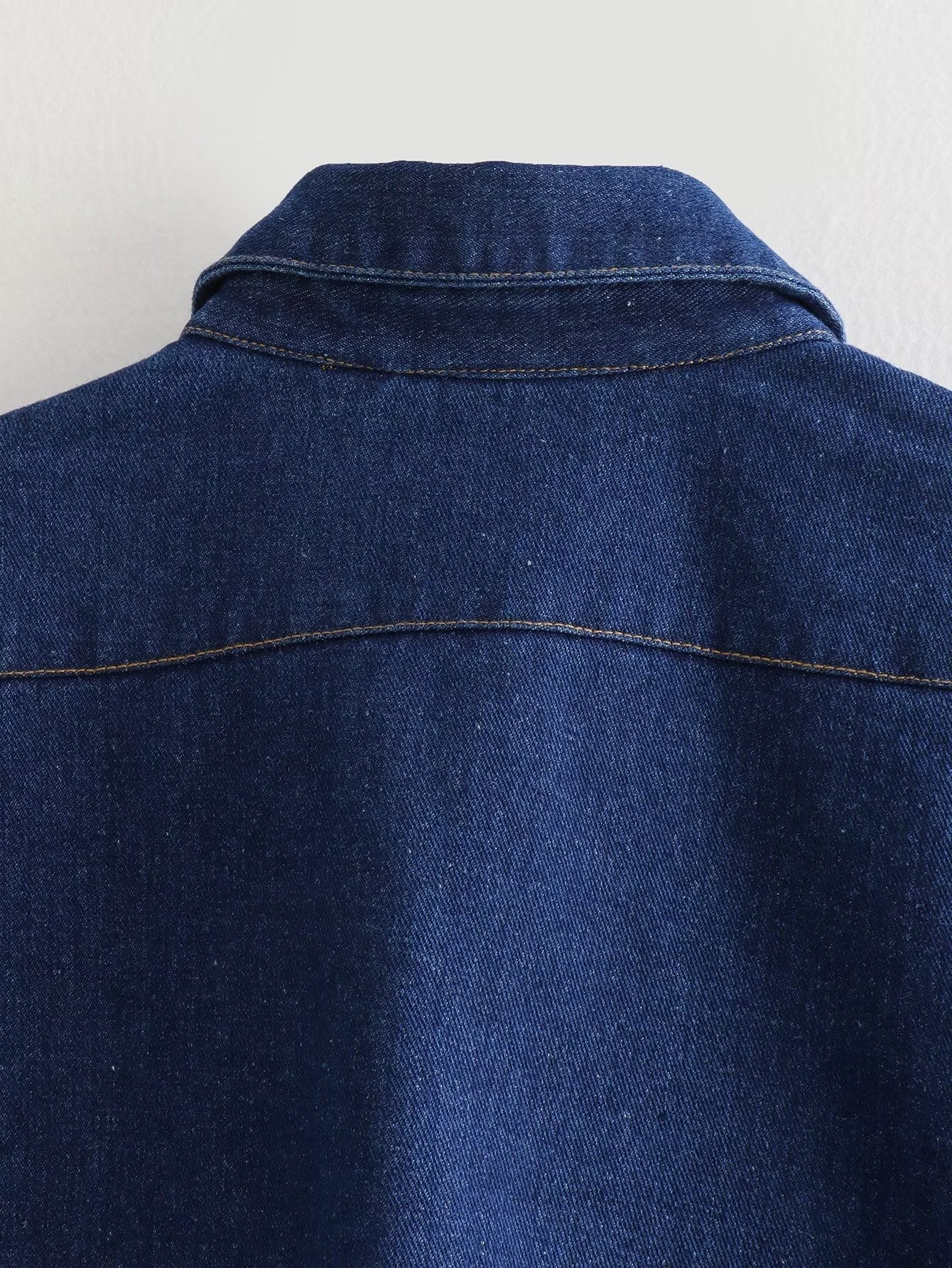 Women's Solid Color Oversized Pocket Sleeveless Polo Collar Denim Shirt Top