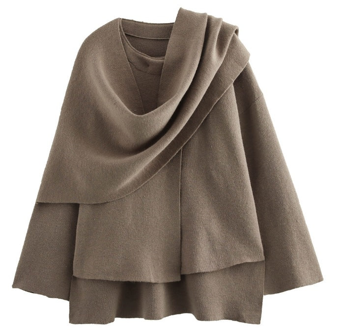 Spring Asymmetrical Scarf Short Loose Knit Coat Jacket