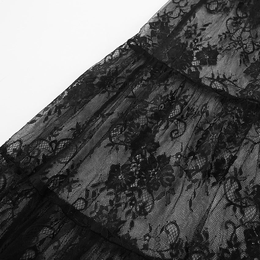 Black Sheer Lace High Waist Pencil Skirt