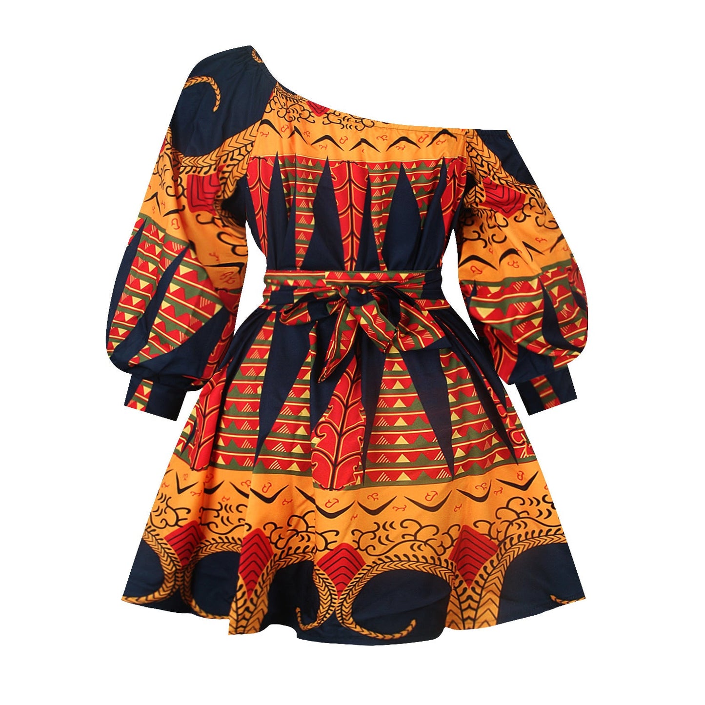 Designed African One Shoulder Long Sleeves Short Dresses