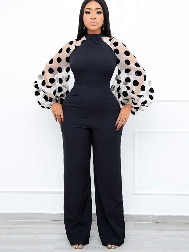 Sexy Stand Collar Long Sleeves Plus Sizes Jumpsuits