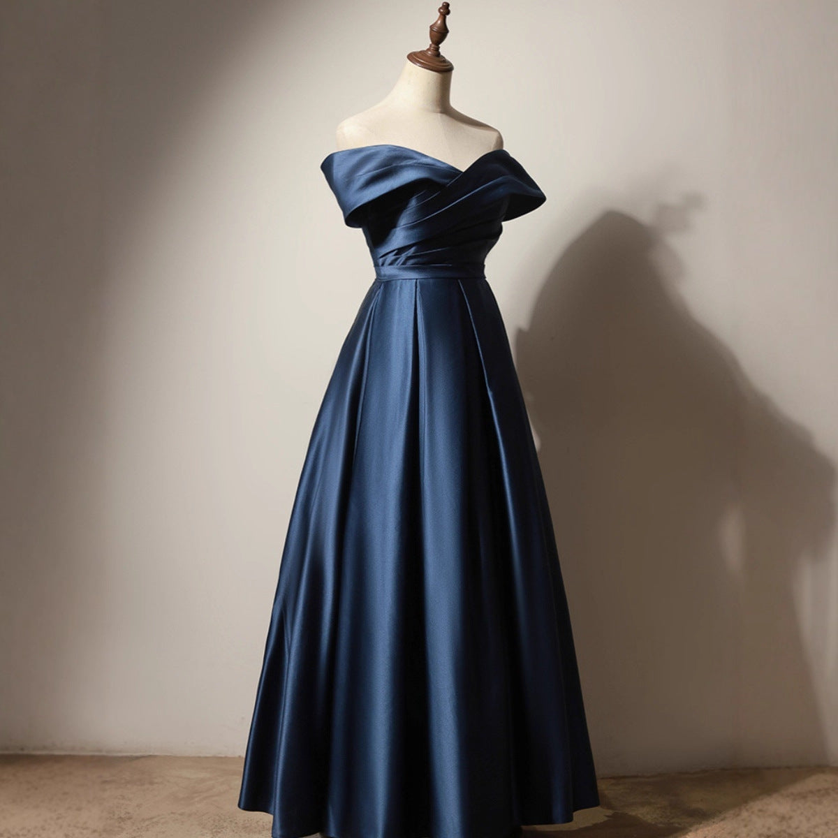 Blue Off-Shoulder Satin Evening Dress