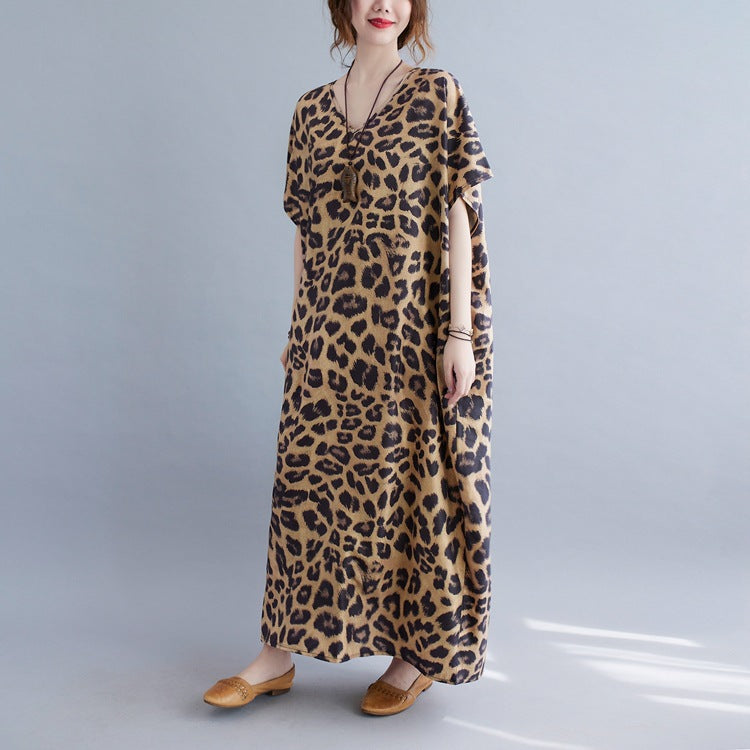 Plus Sizes Women Leopard Short Sleeve Cozy Dresses-Cozy Dresses-Leopard-One Size-Free Shipping at meselling99