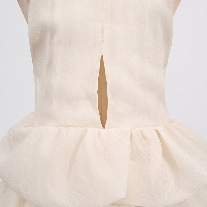 Elegant High-Neck Sleeveless Summer Dress with Waist Ruffle Detail