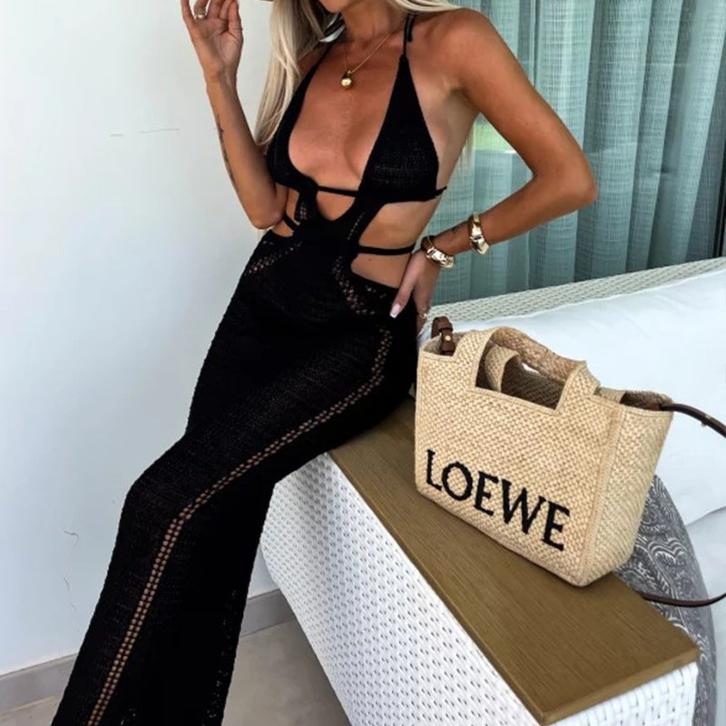 Sexy Off-Shoulder Tie-Front Low-Cut Backless Maxi Beach Dress