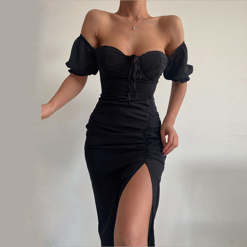 Sexy Off The Shoulder Lace Up Tight Mini Dresses-Dresses-Free Shipping at meselling99
