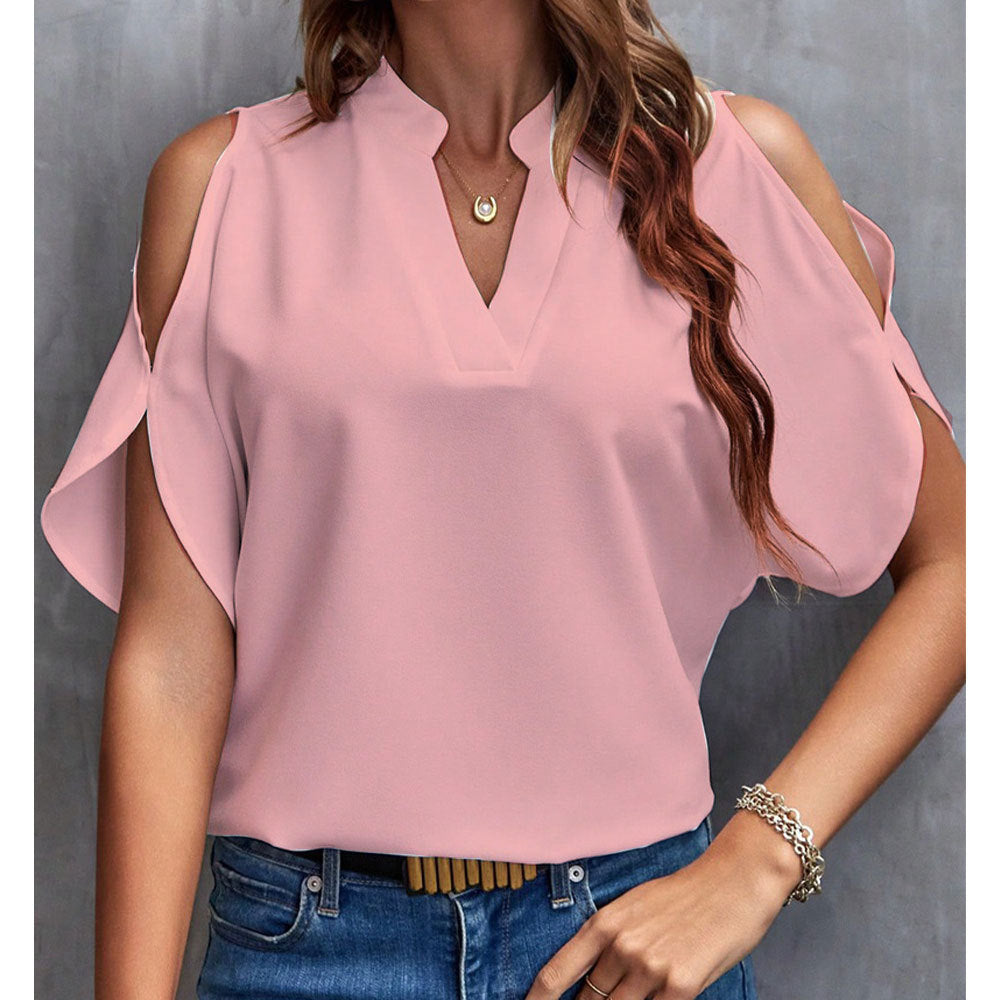 Women's V-Neck Fashion Off-Shoulder Sleeve Blouse