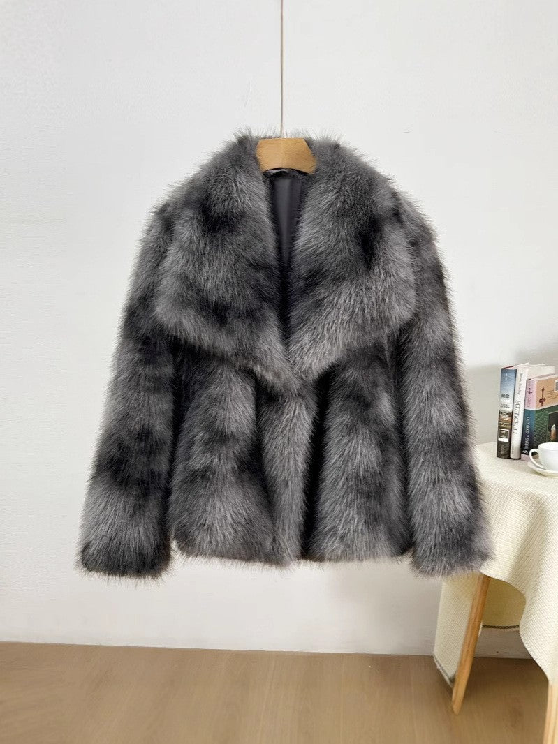 Faux Fur Oversized Shawl Collar Coat