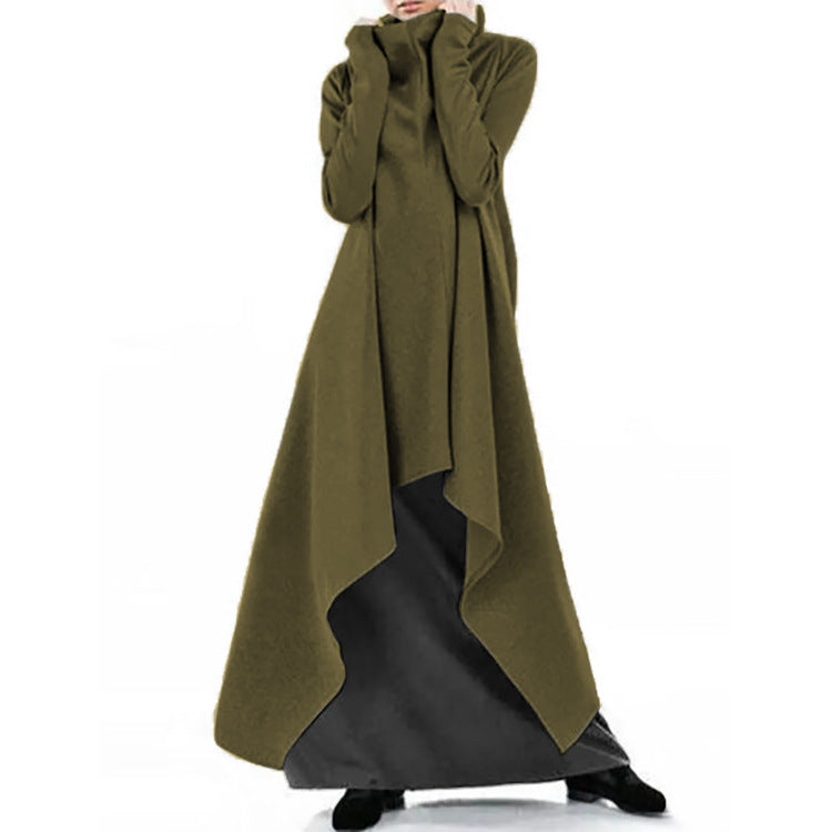 Women Irregular Turtleneck Sporting Long Hoodies-Cozy Dresses-Army Green-S-Free Shipping at meselling99