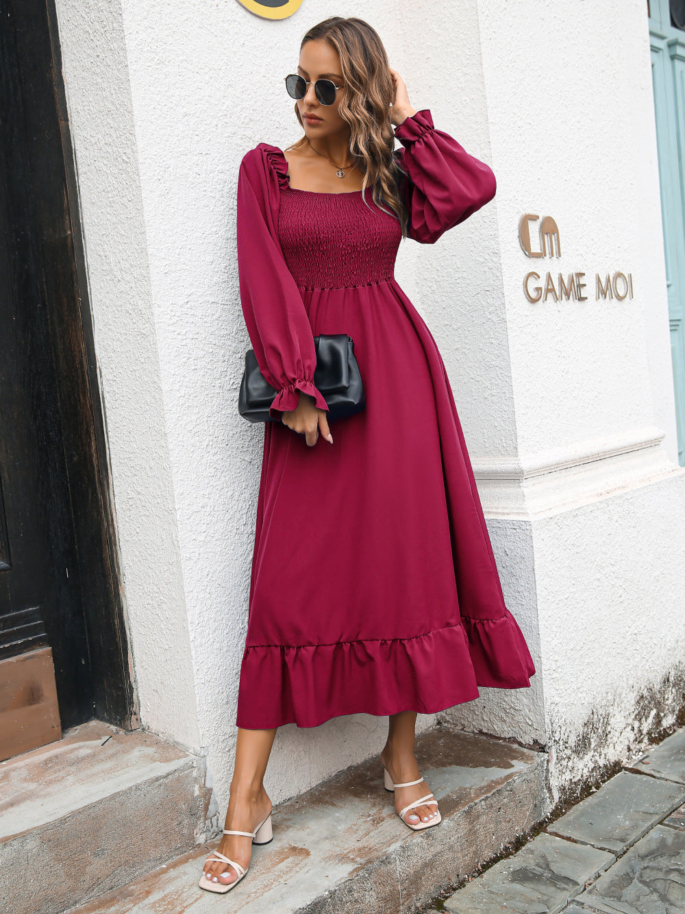 Casual Ruffled Long Sleeves Fall Dresses