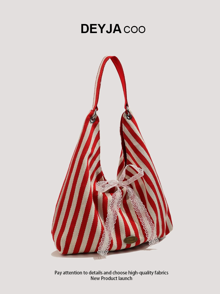 Double Sided Striped Canvas Tote Bag