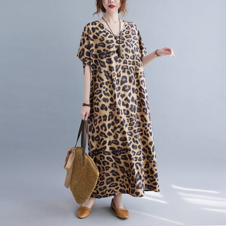 Plus Sizes Women Leopard Short Sleeve Cozy Dresses-Cozy Dresses-Leopard-One Size-Free Shipping at meselling99