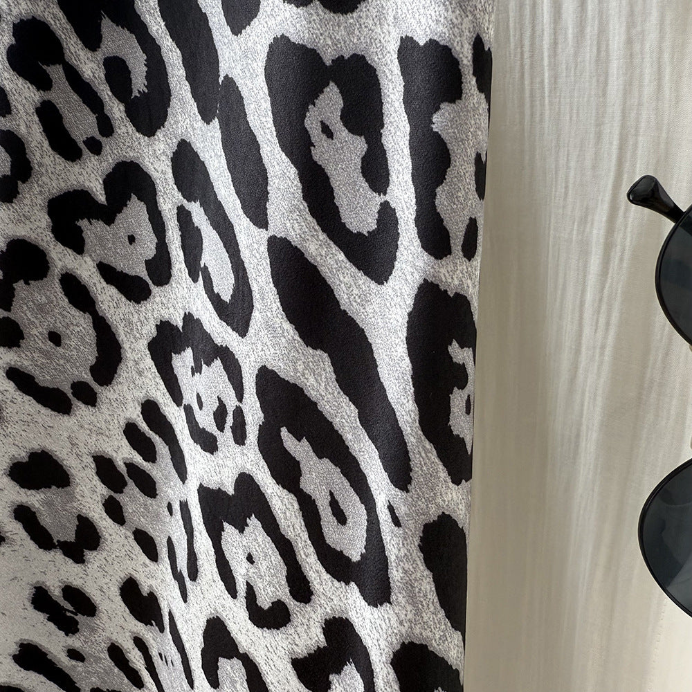Luxury Leopard Print High-Waist A-Line Midi Skirt