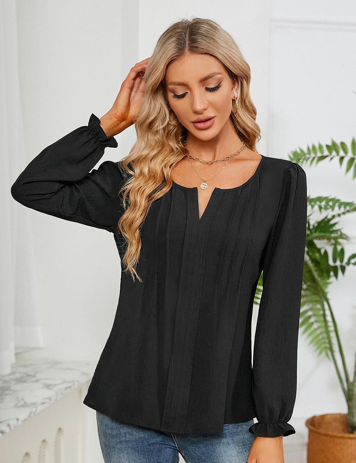 Casual Chiffon Summer V Neck Long Sleeves Blouses