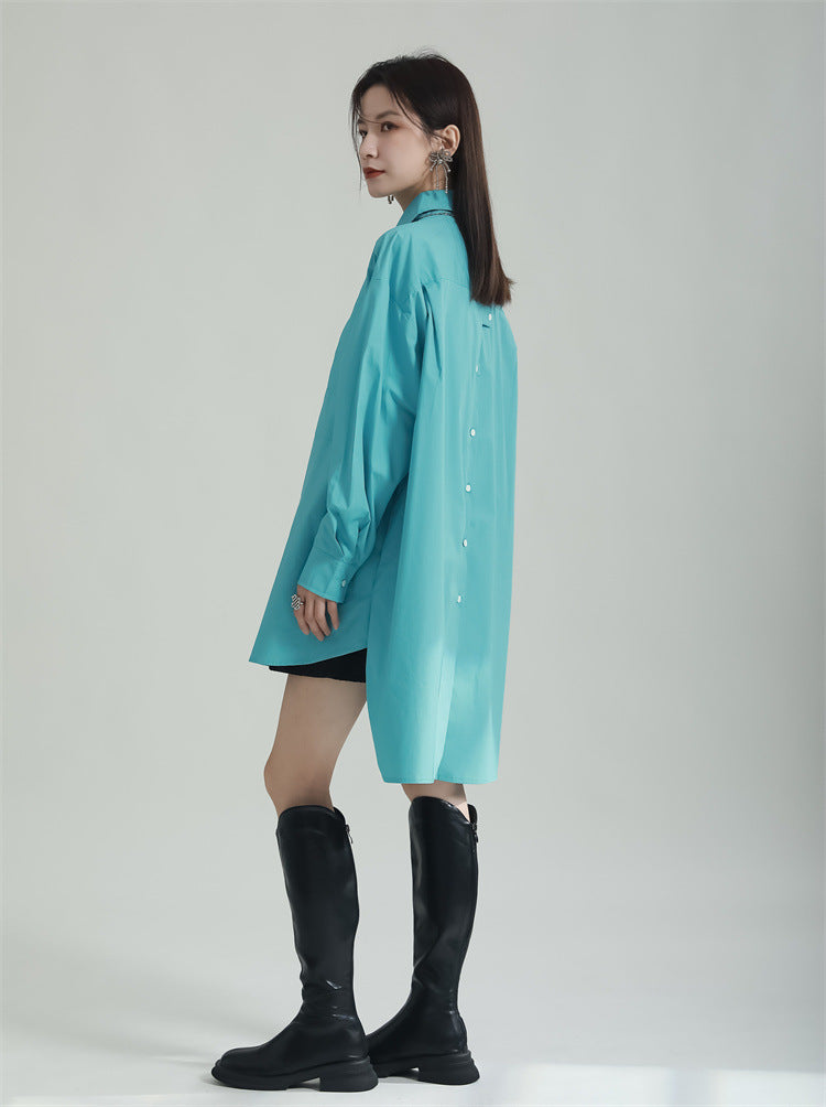 Oversized Asymmetrical Shirt – Trendy Longline Loose Fit Casual Blouse-Apricot-One Size-Free Shipping Leatheretro