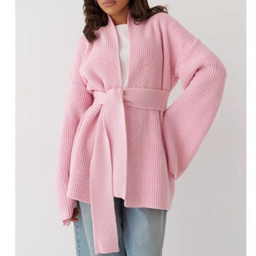 Oversized Belted Knit Cardigan | Cozy Loose Fit Open Front Sweater