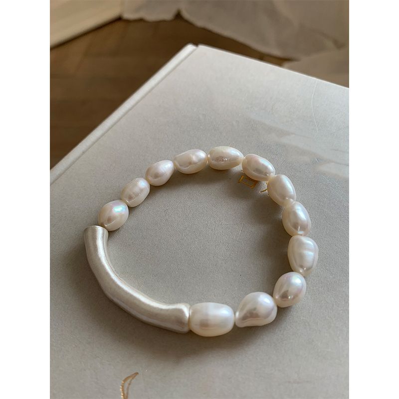 Baroque Pearl Silver Elastic Bracelet for Women