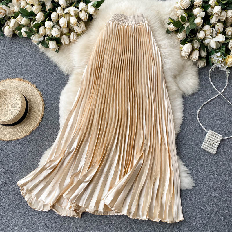 Luxury Heavy-Duty Pleated Midi A-Line Skirt