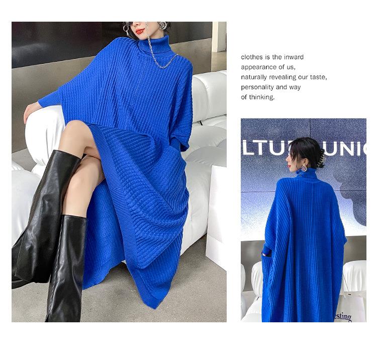 Women High Neck High Low Designed Knitted Long Cozy Dresses--Free Shipping at meselling99