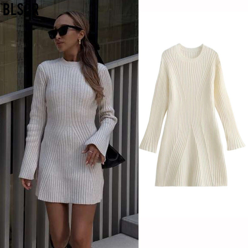 Fashion Long Sleeves Short Knitted Dresses