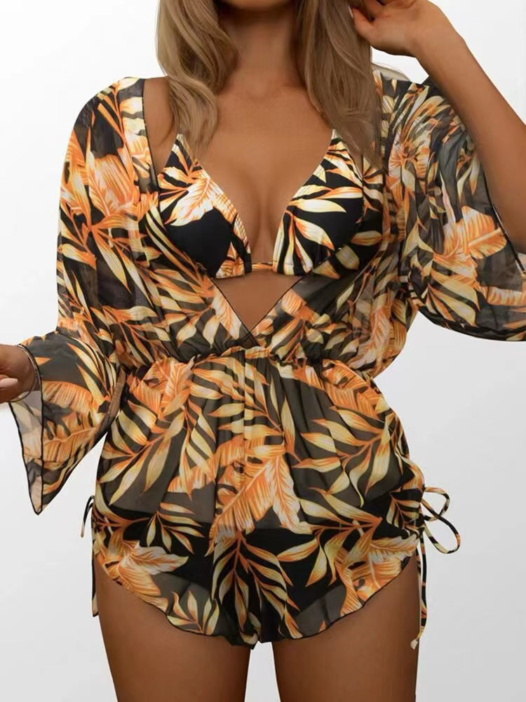 Sexy Net Drawstring 3pcs Women Swimsuits