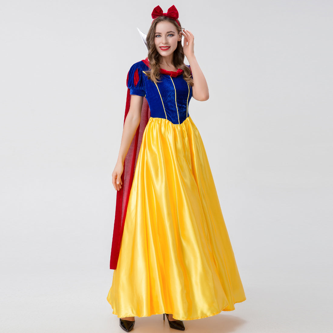 Adult Halloween Costume - Snow White Cosplay Dress with Short Sleeves and Long Skirt