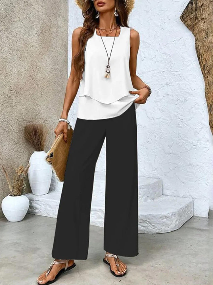 Women's Summer Sleeveless Layered Vest & Pants Set