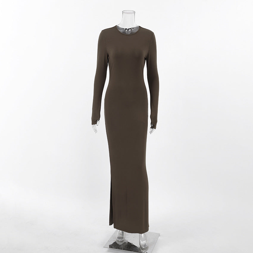 Vintage Brown Long Sheath Dresses