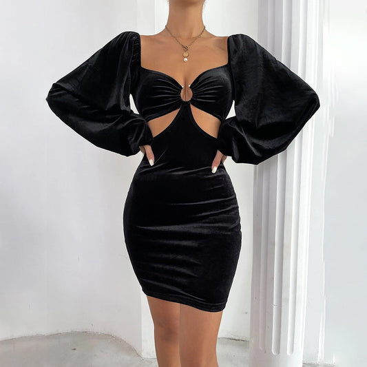 Elegant Sexy Hollow Out Puff Sleeves Mini Dresses-Dresses-Free Shipping at meselling99